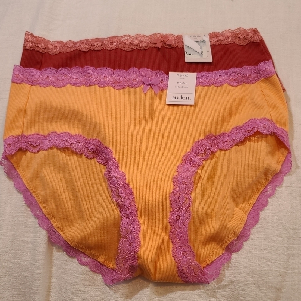 New Auden Women's 2 Pair Lace Trim Briefs, Med